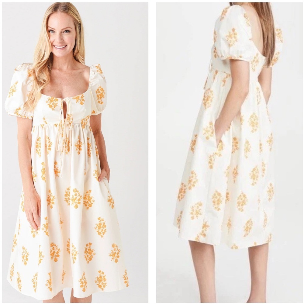 Ciao Lucia Allessia White Floral midi dress Size XS Milkmaid Coastal Cottagecore